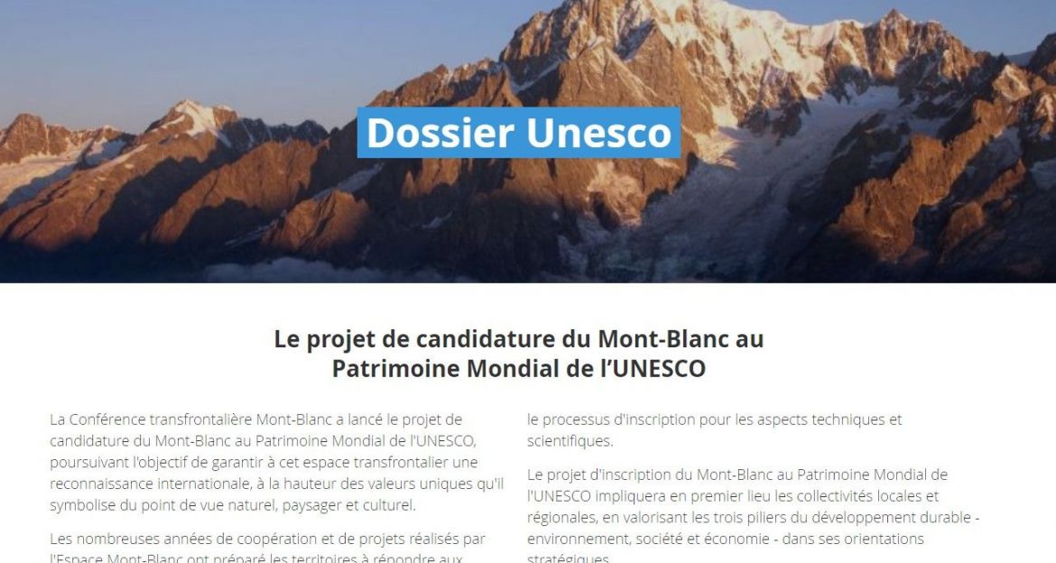 Tra le iniziative dell'Espace Mont-Blanc, il progetto di candidatura del Monte Bianco a Patrimonio Mondiale dell’UNESCO