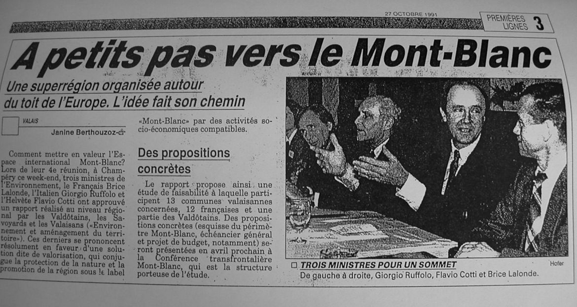 25 ottobre 1991, Champéry: Incontro dei Ministri dell’Ambiente di Francia, Italia e Svizzera
